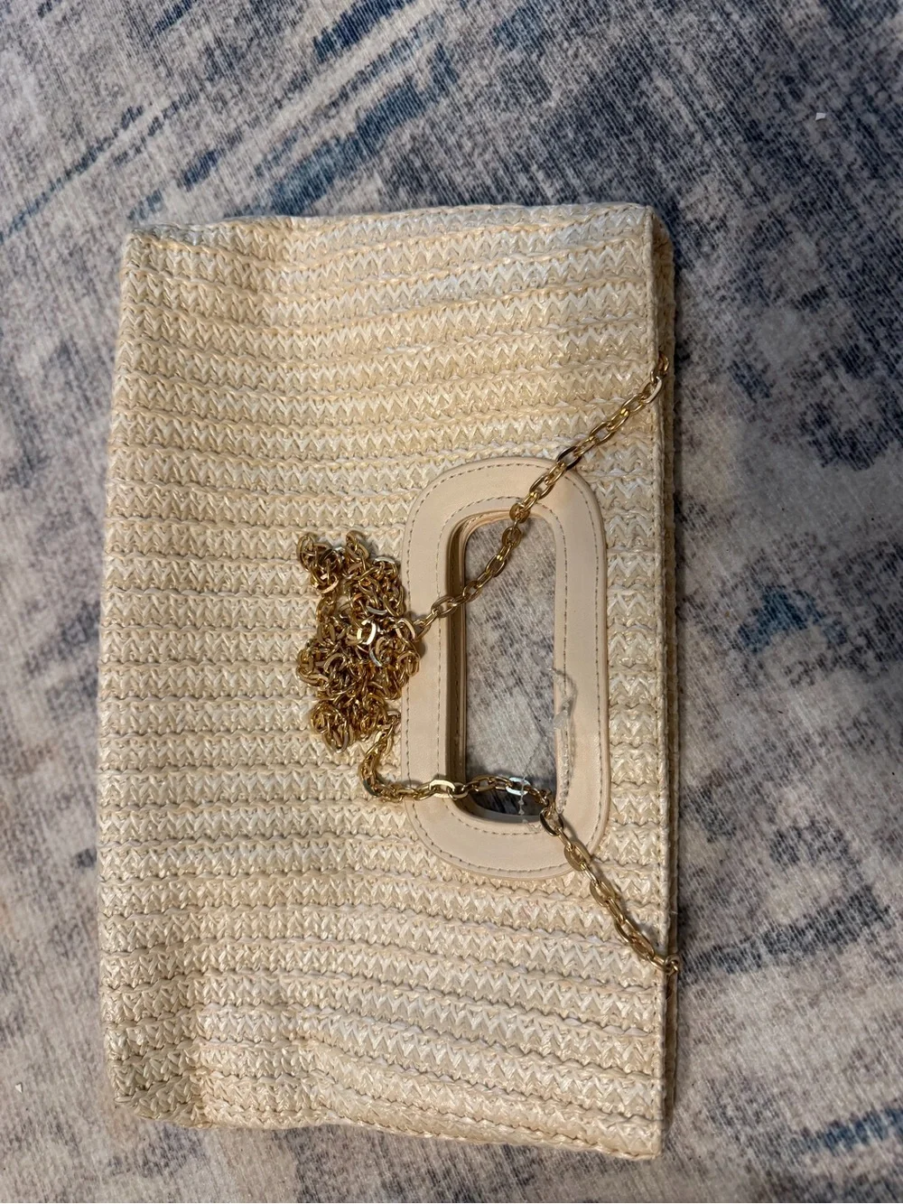 Neutral Woven Cutout Handle Clutch in Cream